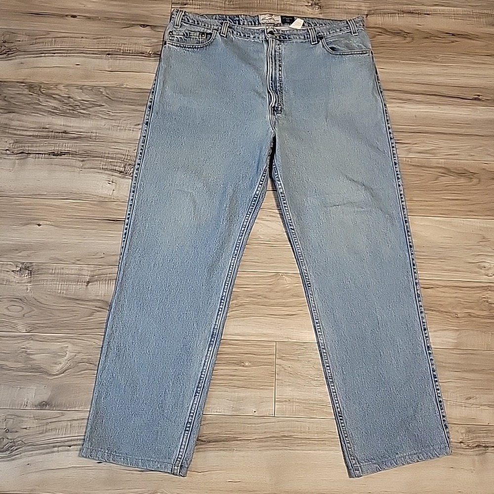 Vintage USA Levi's 540 Relaxed Brown Tab Light Blue Denim Cotton Jeans 42x32.5‎